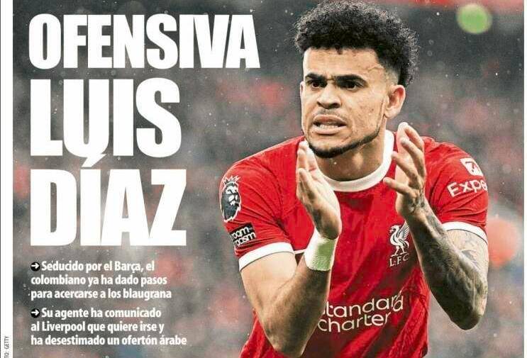 Esta es la portada de Mundo Deportivo de este martes 3 de junio, hablando del acercamiento entre Luis Díaz y el Barcelona. FOTO PANTALLAZO DE LA PORTADA DE MUNDO DEPORTIVO.