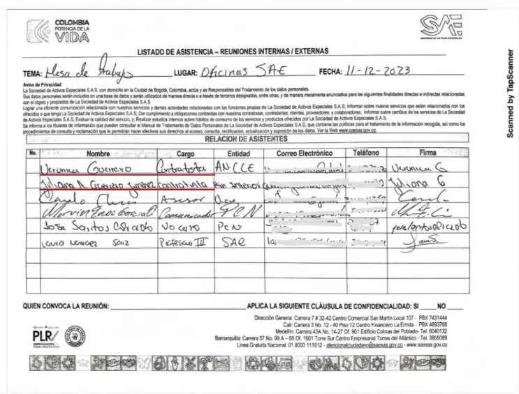 La reunión titulada “mesa de trabajo”.