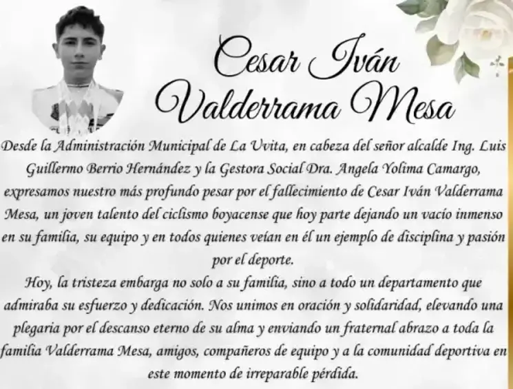 Tragedia en el ciclismo colombiano: murió César Iván Valderrama, joven promesa atropellado por un carro fantasma en Boyacá