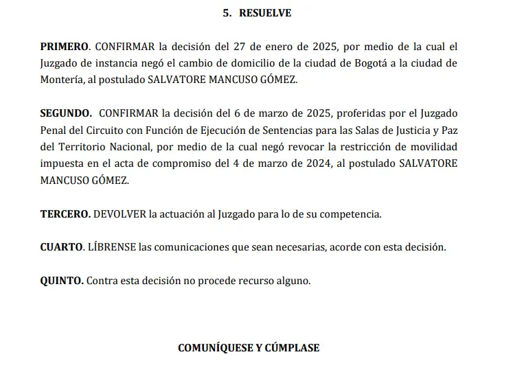 A ningún Pereira: Mancuso no podrá trasladarse a su natal Montería y tampoco podrá ir a otros ocho departamentos