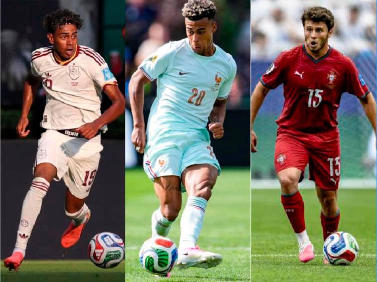 Lamine Yamal (F.C. Barcelona y España), Désiré Doué (Paris Saint Germain y Francia) y Joao Neves (Paris Saint Germain y Portugal) son tres de los mejores sub-21 del Mundial. FOTO Getty