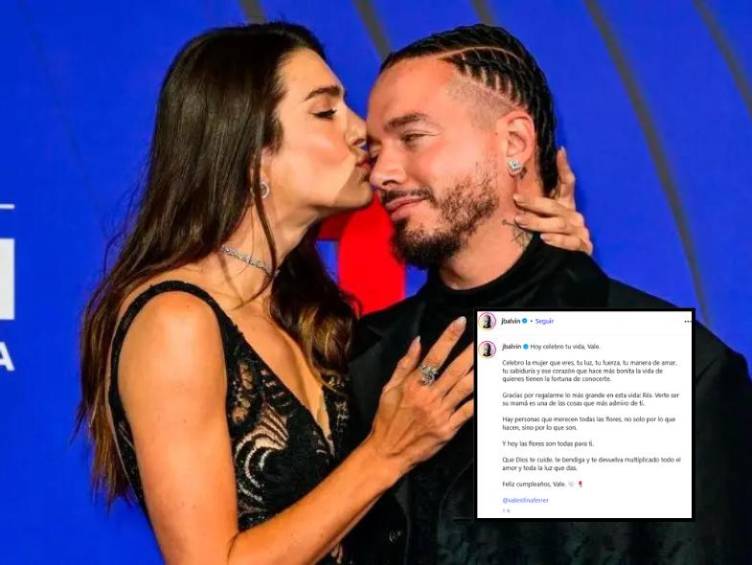 El artista escribió: “Hoy celebro tu vida, Vale. Celebro la mujer que eres, tu luz y tu fuerza”. FOTO: AFP / Instagram: @jbalvin