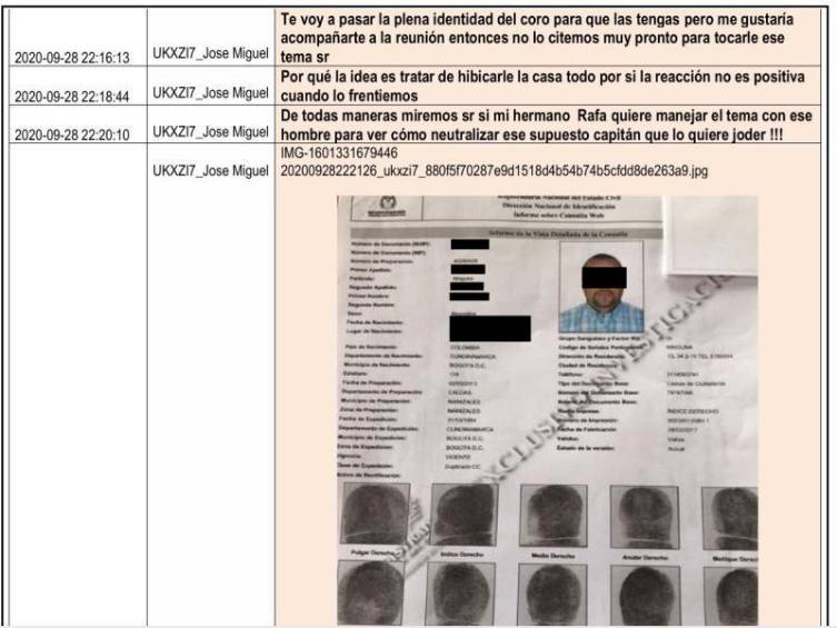 La red ilegal filtró la tarjeta decadactilar de la Registraduría de un coronel que investigaba al Clan. Foto: Cortesía. 