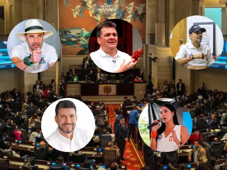 Los cinco candidatos más votados a la Cámara de Representantes por Antioquia fueron Andrés Felipe Guerra Hoyos, José Gregorio Orjuela Pérez, Camilo Andrés Gómez Mosquera, Luis Guillermo Patiño Aristizábal y Melissa Orrego Eusse. FOTO: Colprensa / Cortesía y redes sociales
