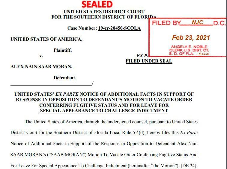 Facsímil del documento de una corte de Florida que confirma las citas secretas en Bogotá.