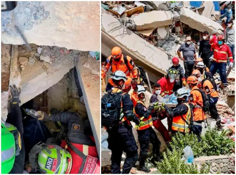 Integrantes del equipo USAR Colombia 1 participaron en el rescate del niño Moisés, guiados por las indicaciones de su hermana de 11 años, atrapada bajo los escombros en La Guaira. FOTOS: CORTESÍA