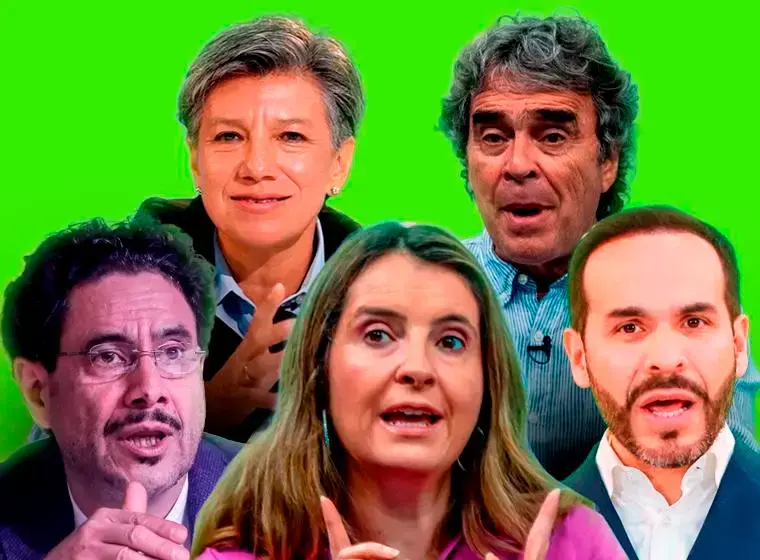 Los candidatos presidenciales Claudia López, Sergio Fajardo, Iván Cepeda, Paloma Valencia y Abelardo de la Espriella. FOTO EL COLOMBIANO
