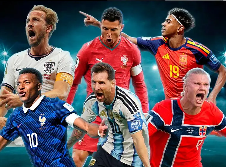 Cristiano Ronaldo, Lionel Messi, Erling Haaland, Kylian Mbappé, Lamine Yamal, Vinicius Jr y Harry Kane saben lo que es marcar en el Mundial 2026. FOTOS: GETTY