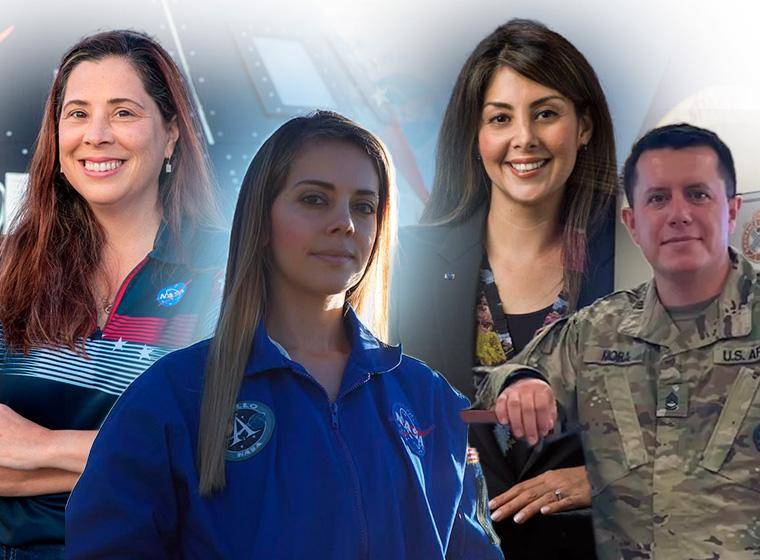 De izquierda a derecha: Liliana Villareal, directora de aterrizaje y recuperación de Artemis 2; Sara Rengifo, ingeniera en el Centro de Vuelos Espaciales Marshall; Diana Trujillo, directora de vuelo en el Centro Espacial Johnson, y Luis Felipe Mora, ingeniero de pruebas estructurales. FOTOS cortesía
