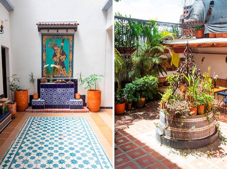 Mural ubicado en el patio principal y el pozo en el patio trasero de la Casa Roncari. Fotos: Esneyder Gutiérrez.