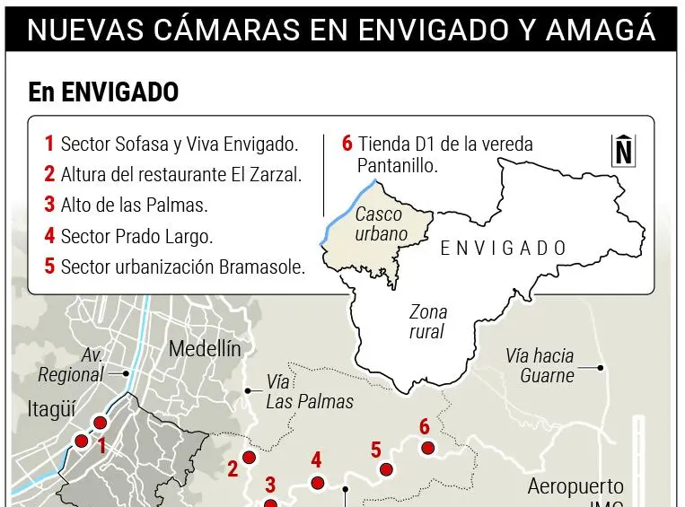Nuevas cámaras en Envigado y Amagá. Departamento de Infografía, Ricardo Ramírez.