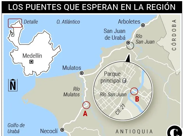 Los puentes que esperan en la región. Gráfico: Departamento de Infografía, Ricardo León Ramírez Pérez.