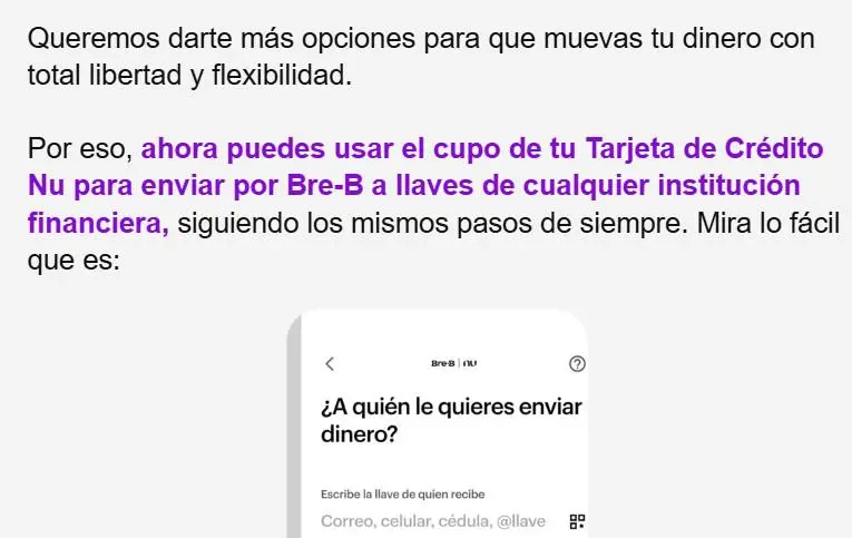 Mensaje de Nu Colombia a algunos usuarios.