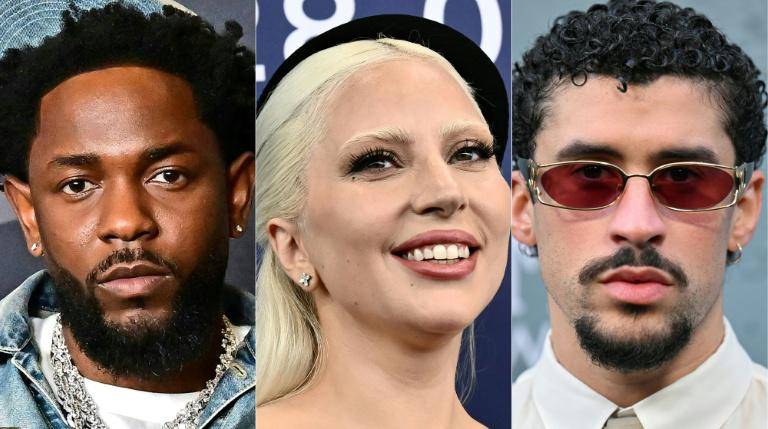 Kendrick Lamar, Lady Gaga y Bad Bunny lideran las nominaciones en los Grammys. FOTO: Barrons.