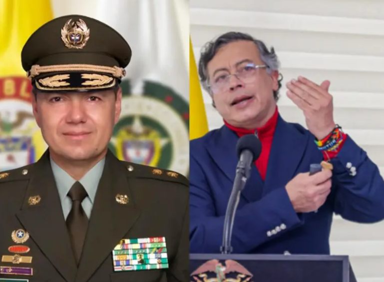 El general Edwin Urrego fue señalado por el presidente Gustavo Petro de estar detrás de un complot en su contra. Fotos: Policía y AFP