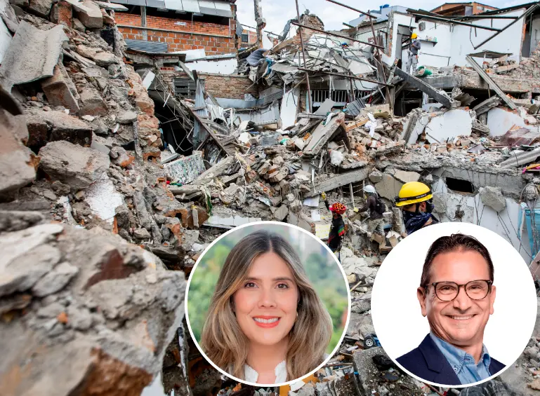 El anuncio fue oficializado por el presidente Abelardo de la Espriella, tras una conversación con Juan Carlos Mora (derecha), presidente de la junta directiva de Proantioquia y presidente del Grupo Bancolombia. La presidenta ejecutiva de la fundación, Juliana Velásquez Rodríguez, también lidera el direccionamiento de estos esfuerzos solidarios. FOTO EL COLOMBIANO
