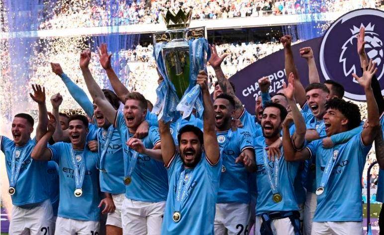 El festejo del Manchester City en la Premier League. FOTO AFP