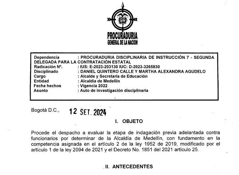 Extracto de la investigación de la Procuraduría General de la Nación. FOTO: Cortesía