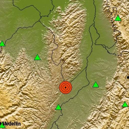 Hace varios días no se daba un temblor con epicentro en Antioquia. Este ocurrió a las 10:37 a.m., y tuvo una magnitud de 3.4. FOTO: Twitter @sgcol