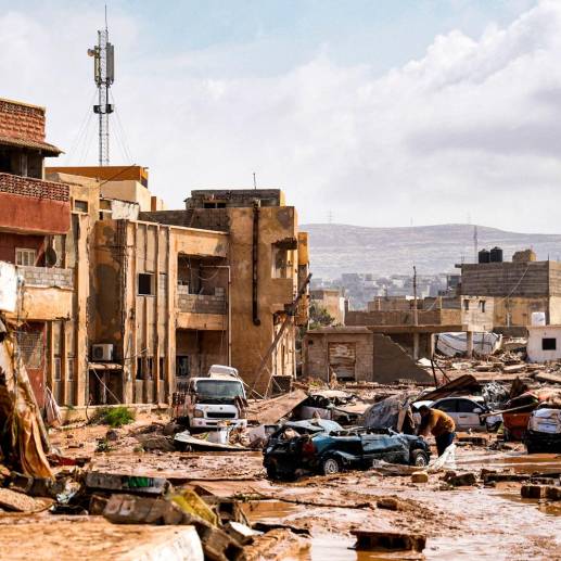 Las inundaciones han arrasado barrios enteros de Derna, declarada zona catástrofe. Foto: GETTY 