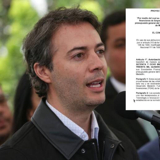 El alcalde Daniel Quintero y un extracto del Proyecto de Acuerdo. FOTO: Cortesía.