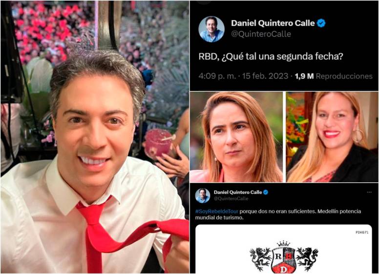 Daniel Quintero ha usado en repetidas ocasiones su cuenta de Twitter para promocionar el concierto de la banda mexicana en Medellín en noviembre. FOTOS: EL COLOMBIANO, CORTESÍA y TOMADAS DE TWITTER @QuinteroCalle
