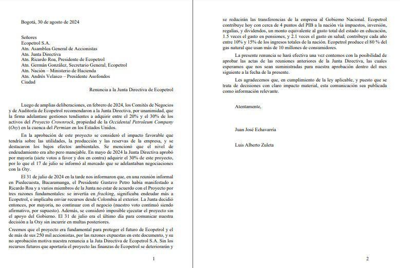 “Deben salir de la junta si no se sienten alineados”: Habla MinMinas sobre renuncia de Ecopetrol de Juan Echavarría y Luis Zuleta