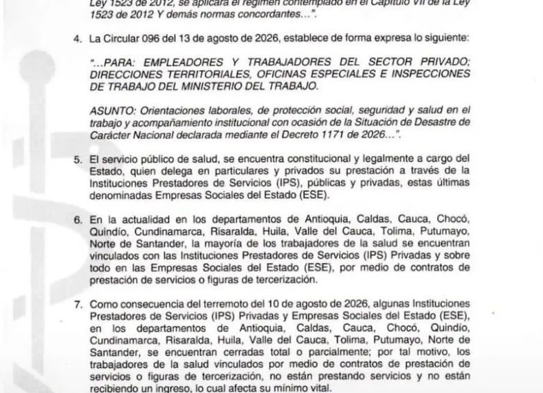Comunicado del Colegio Médico Colombiano. 