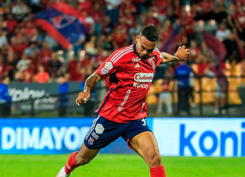 Diego Moreno anotó el último gol del DIM en un partido que ganó de visitante. Fue en el clásico paisa del 3 de diciembre de 2023 en Envigado. Ahora es uno de los líderes del plantel de Arias. FOTO cAMILO sUÁREZ 