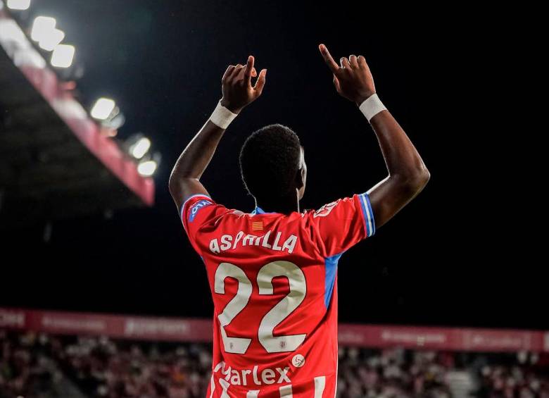 Yáser Asprilla festejando una de sus anotaciones. FOTO GIRONA FC