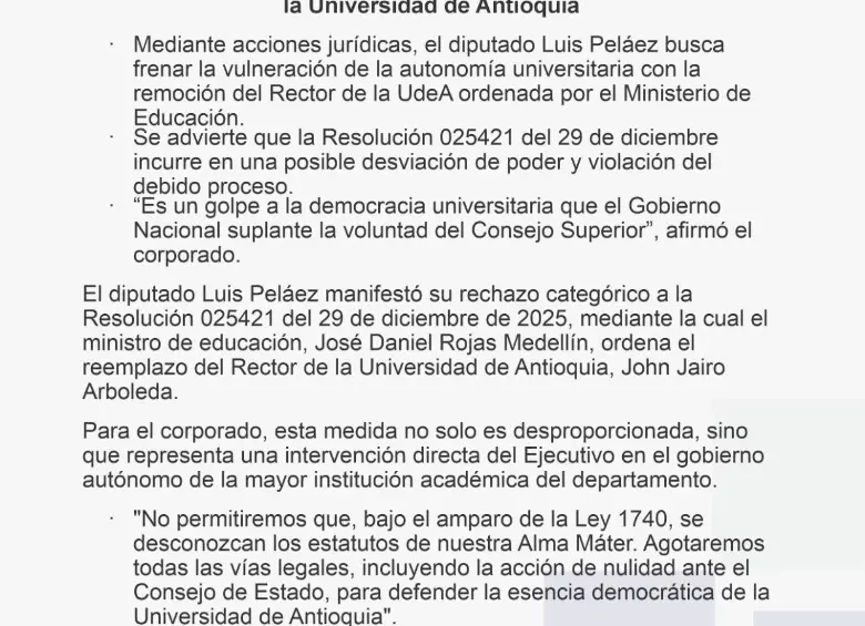 Comunicado del diputado Luis Peláez.