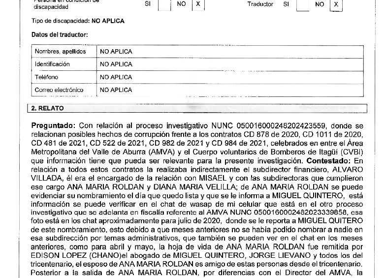 Fragmento de la entrevista a la testigo clave. 