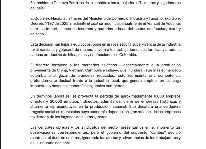 Comunicado de la CGT.