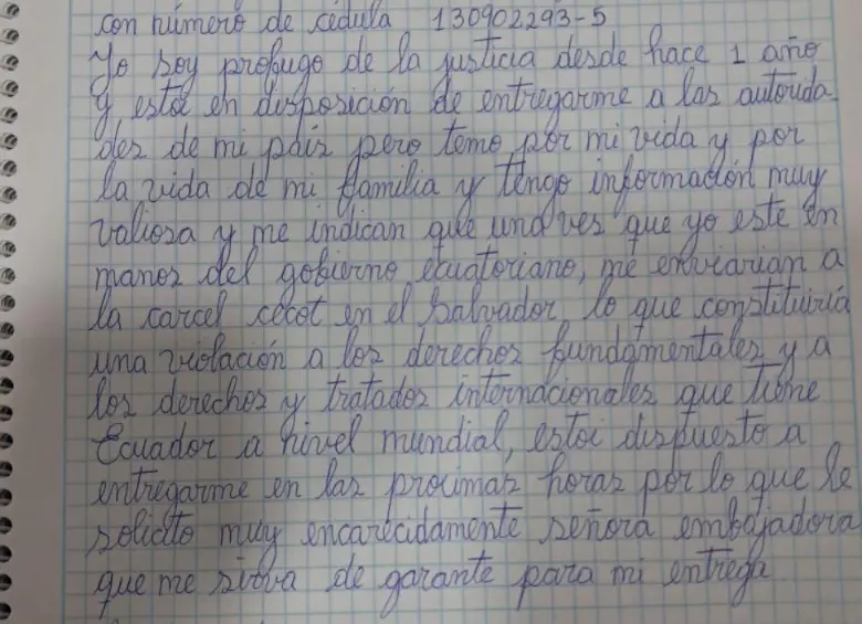 La carta que llegó a la cancillería. Foto: cortesía.
