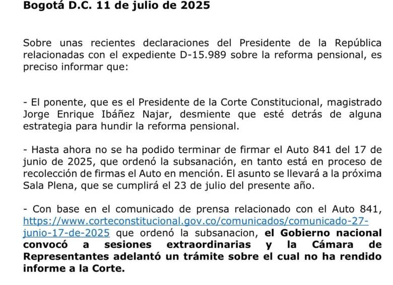 Comunicado de la Corte.