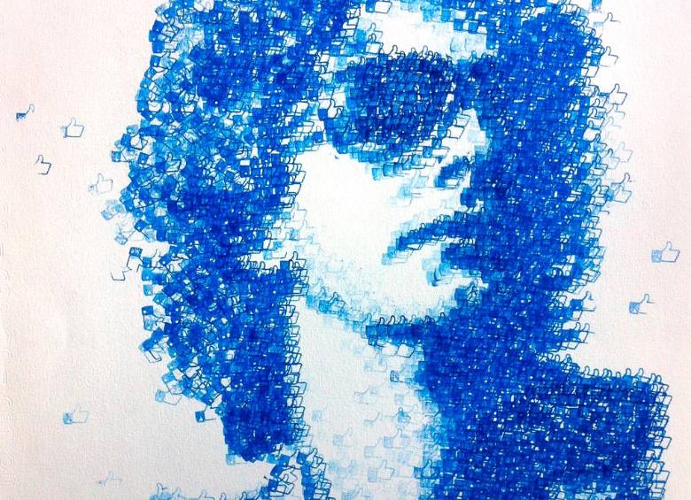 Obra Sígnos, 2014, realizada con sellos en forma de like, estampados sobre papel, de Mario Tachack Art.