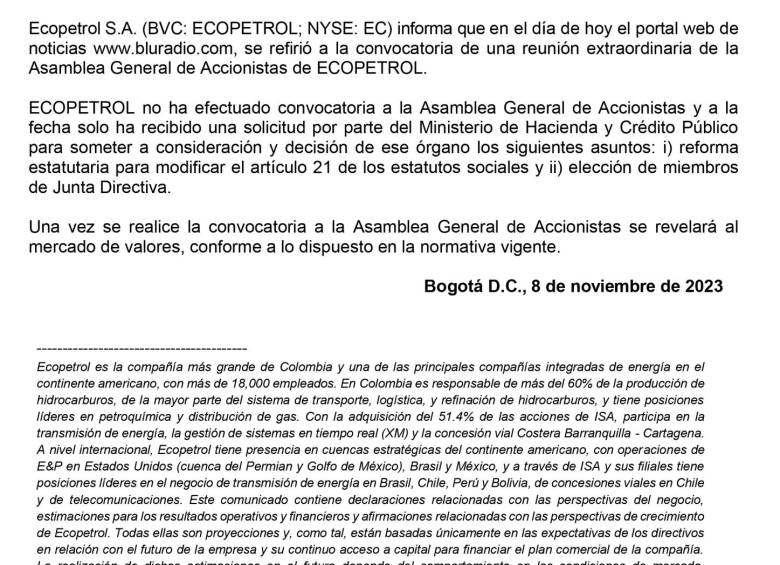Ecopetrol confirmó la petición del MinHacienda.