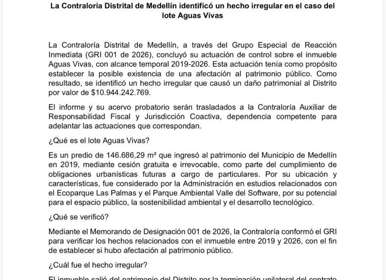 En Aguas Vivas hubo daño patrimonial de casi $11.000 millones, dice Contraloría Distrital