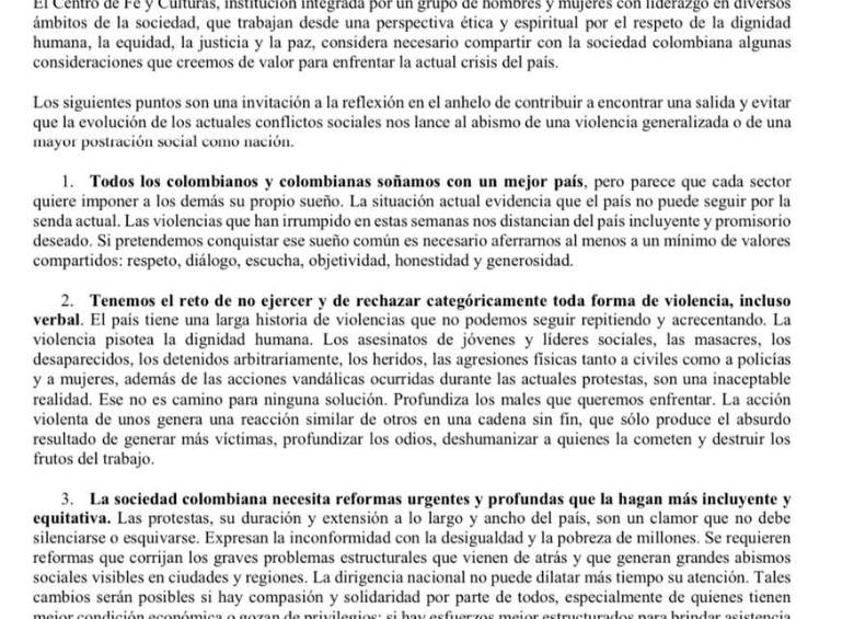 “La violencia pisotea la dignidad humana”: Centro de Fe y Culturas sobre el Paro