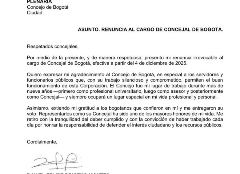 Daniel Briceño renuncia al Concejo de Bogotá y oficializa su salto a la Cámara: “Me retiro con la tranquilidad del deber cumplido”