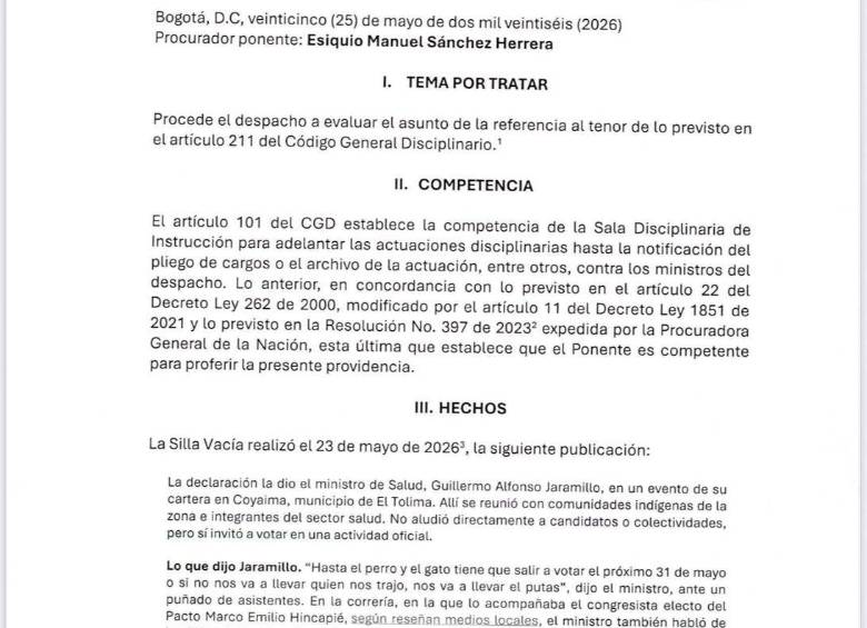 Procuraduría abrió investigación a Guillermo Jaramillo por posible participación en política