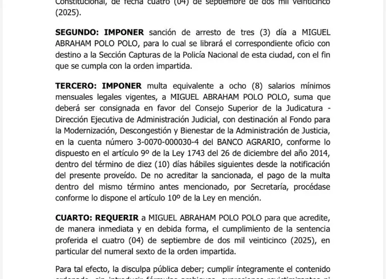 Juez ordena arresto de tres días contra Miguel Polo Polo por incumplir fallo sobre madres de falsos positivos