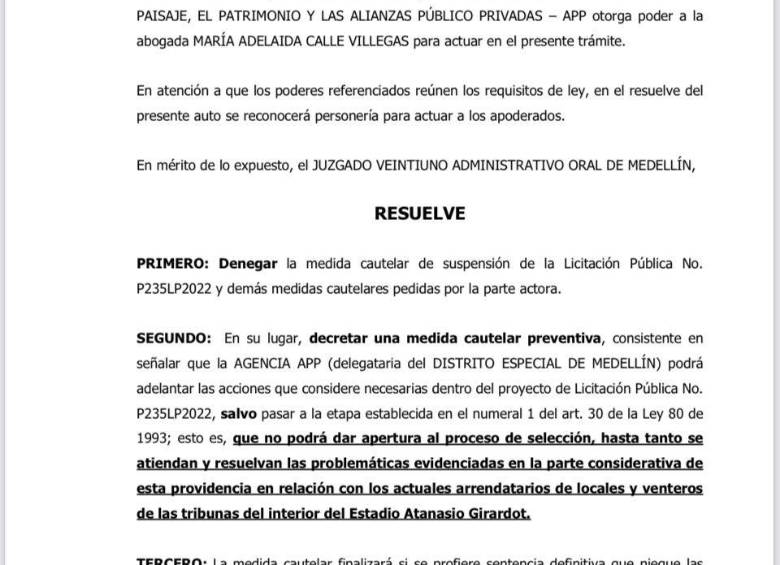 Decretan medida cautelar preventiva en licitación de la Alcaldía que busca entregar a un privado el manejo del Estadio Atanasio Giradot