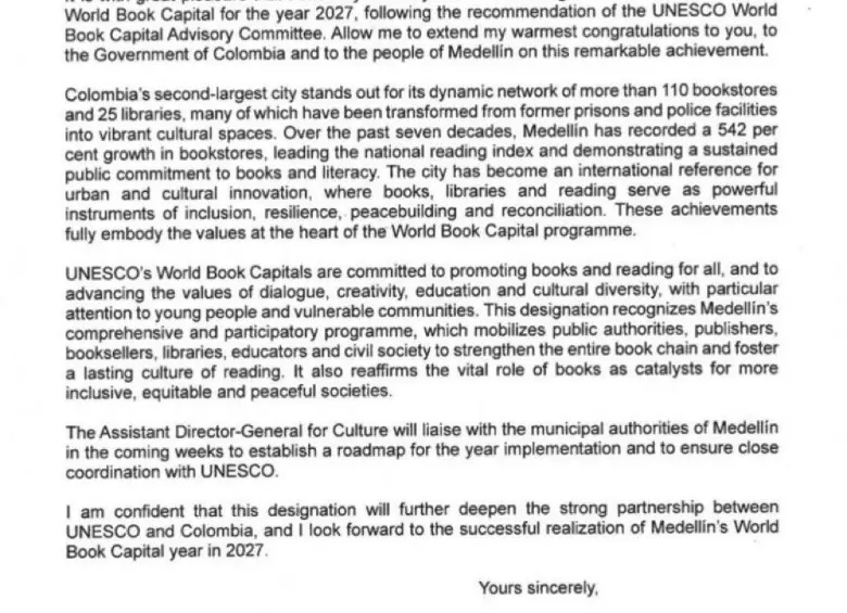 Medellín fue elegida por la Unesco como la Capital Mundial del Libro en 2027