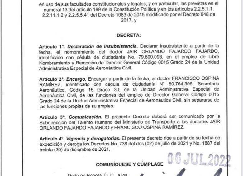 Duque destituyó al director de la Aeronáutica Civil, ¿por qué?