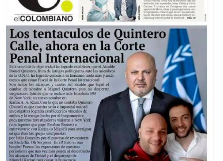 El alcalde Quintero Calle publicó esta portada falsa de EL COLOMBIANO en su cuenta de Twitter, que se hizo mediante un montaje de la portada real.