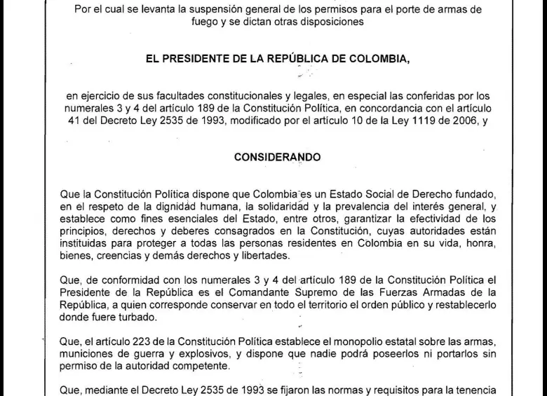 Estos son los cinco puntos del decreto que revivió el porte de armas de fuego