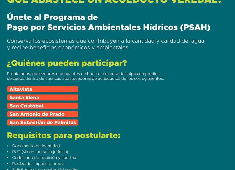 Medellín abre convocatoria para pagar a campesinos por proteger el agua en zonas rurales