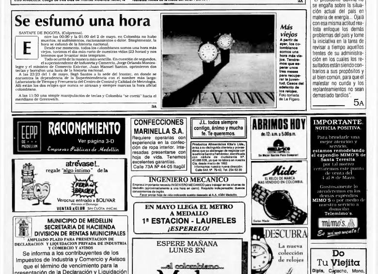Facsímil de EL COLOMBIANO de mayo de 1992