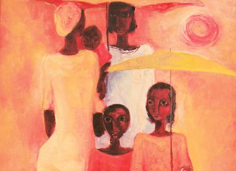 Obra Familia Negra de Rodrigo Barrientos. Aquí ya la familia es más numerosa que la clásica bíblica, desaparece el blanco. FOTO Cortesía Museo de Antioquia
